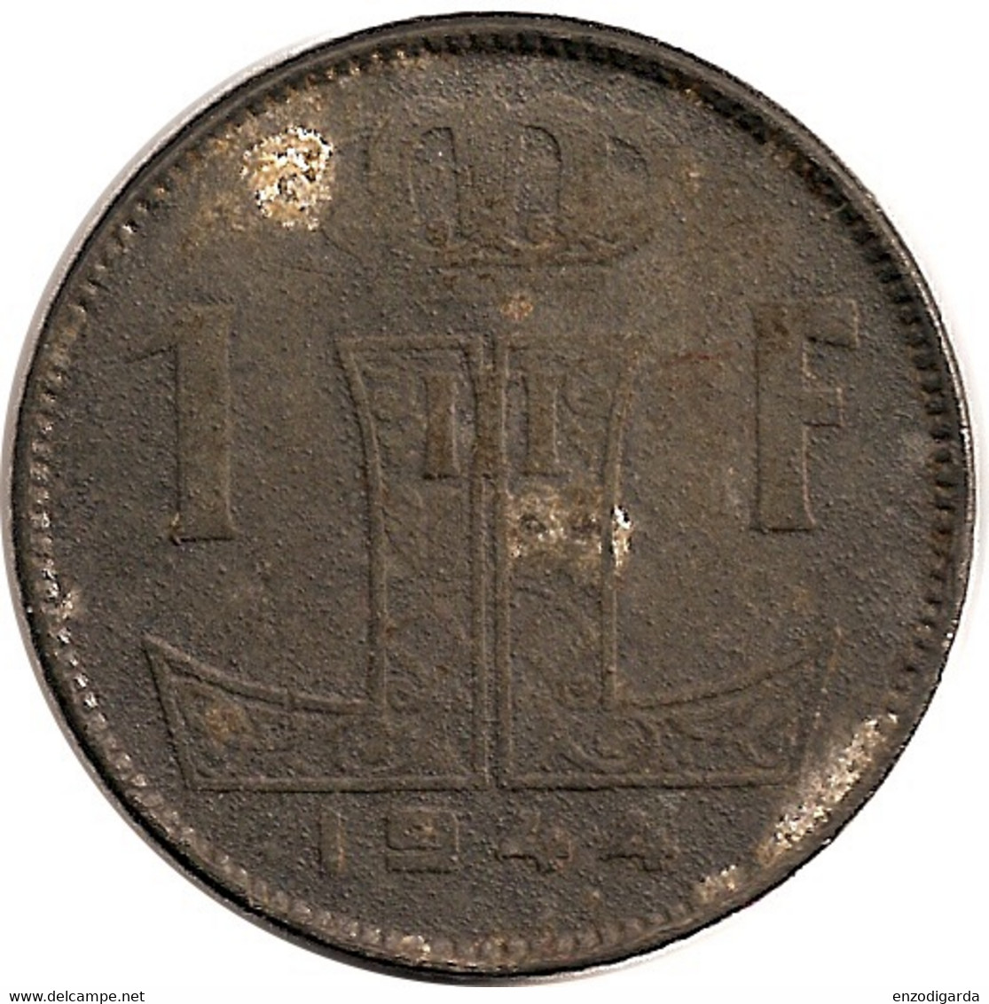 1 Franc – Belgique – 1944 – Légende Flamande – Zinc – Etat B – KM 128 - 1 Frank