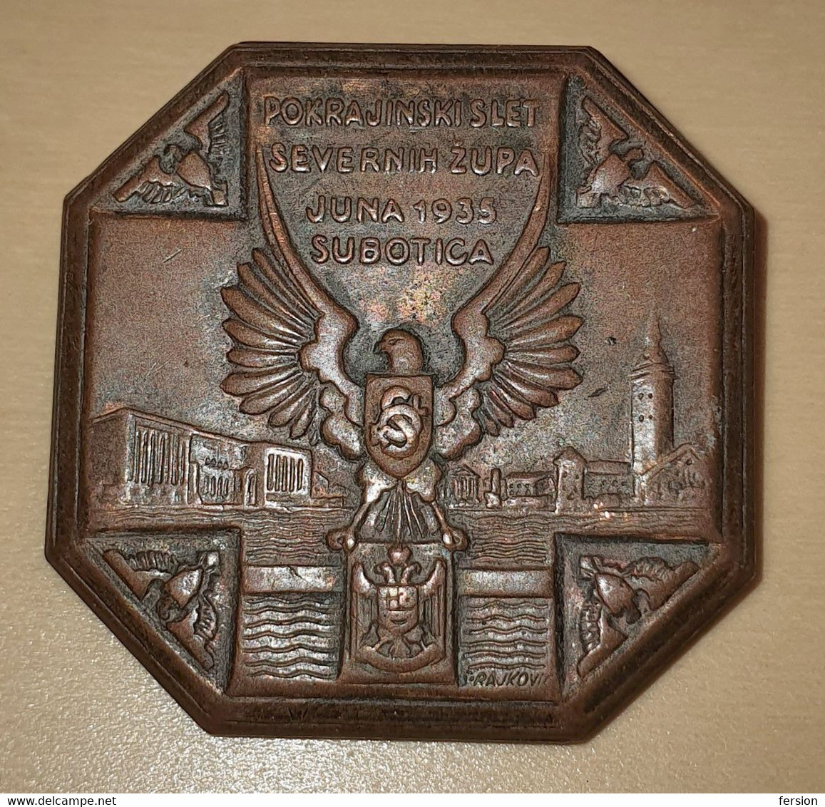 Sokolski SOKOL Slet / Scouts Scout Meeting - Pin Badge Pin / Yugoslavia Serbia SUBOTICA Szabadka 1935 Falcon - Tir à L'Arc