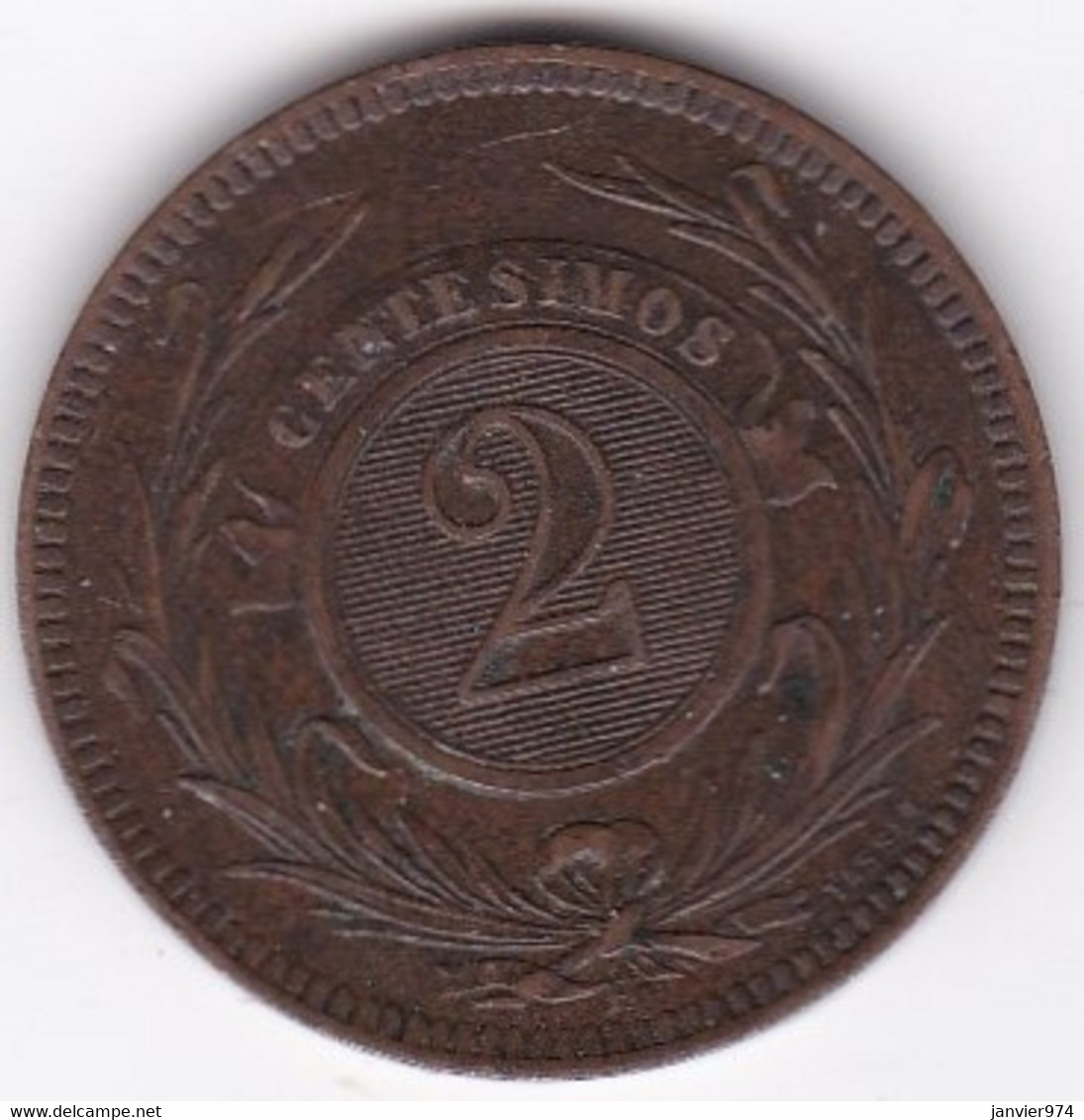 Republica Oriental Del Uruguay. 2 Centesimos 1869 H Heaton. KM# 12 - Uruguay