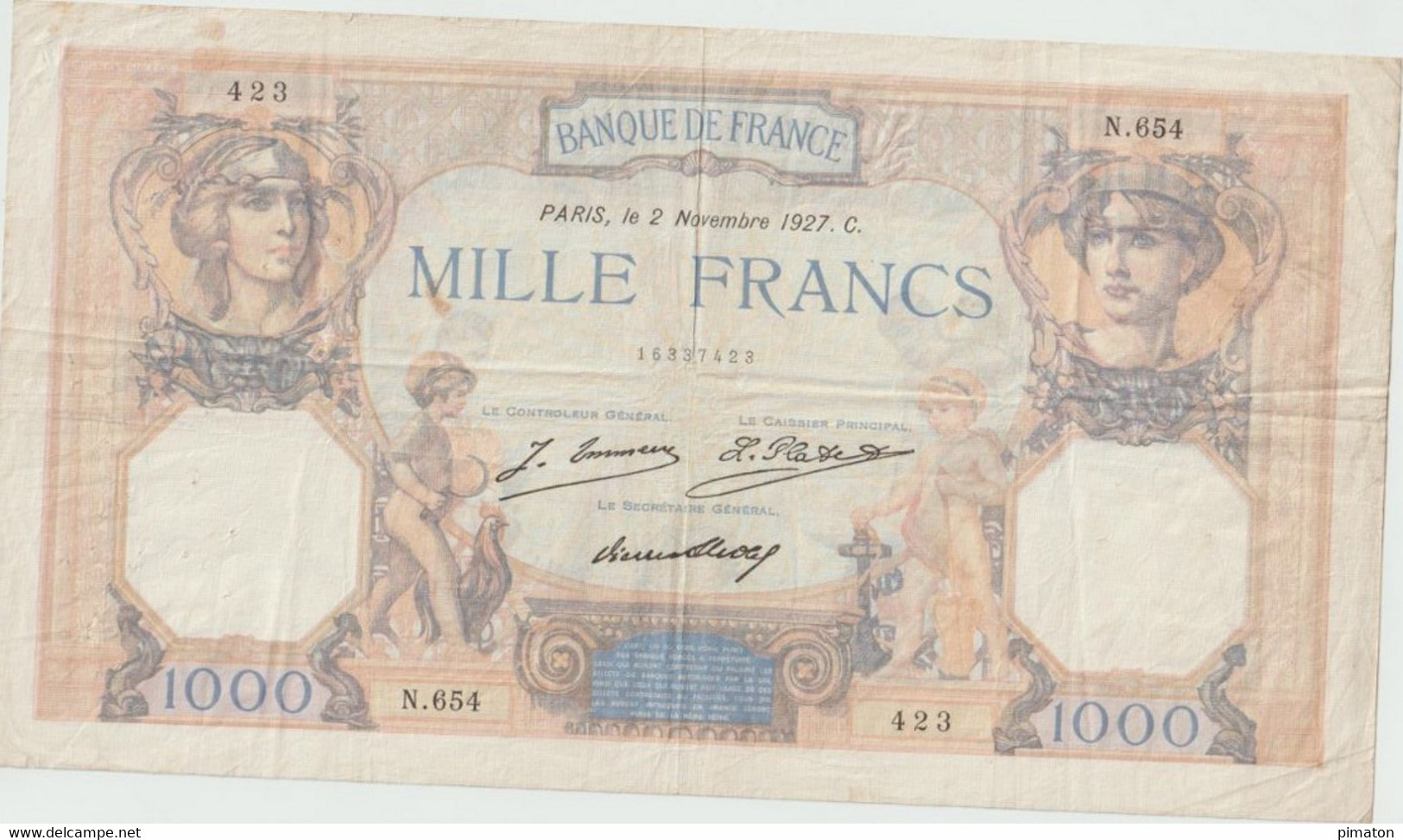 Billet De 1000 Francs  2/11/1927 - 1 000 F 1927-1940 ''Cérès Et Mercure''