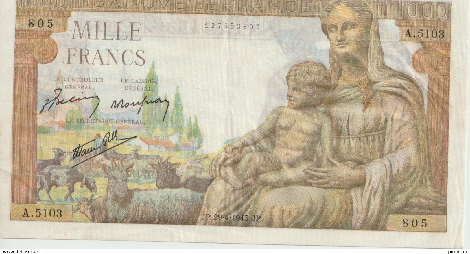 Billet De 1000  29/4/1943 - 1 000 F 1940-1944 ''Commerce Et Industrie''