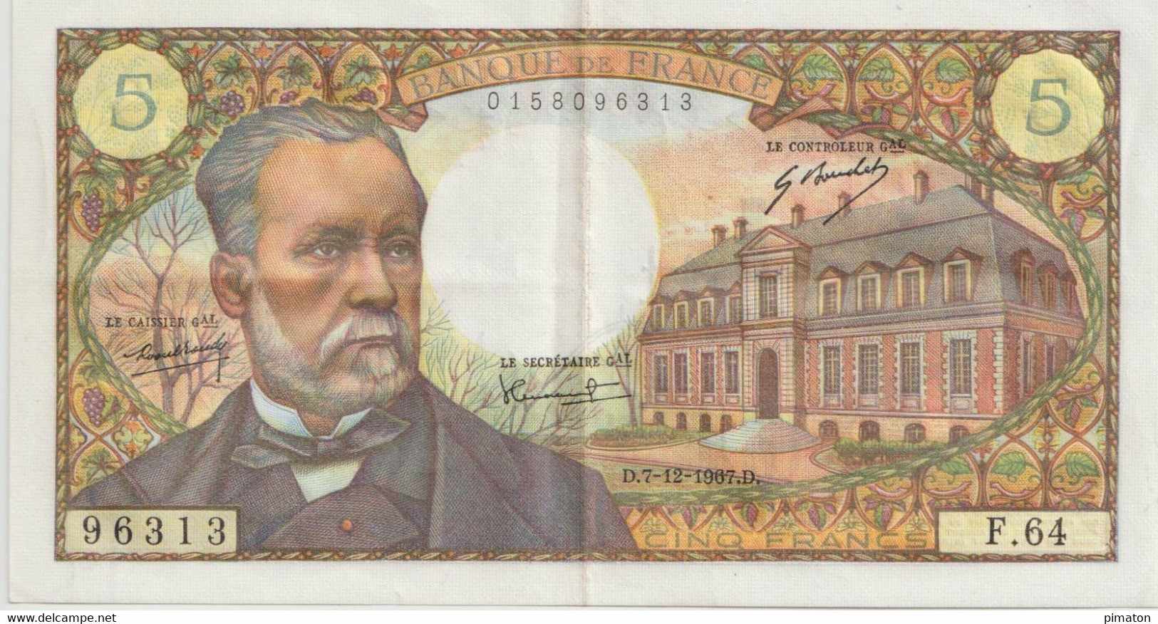 Billet De 5Francs 7/12/1967 - 5 F 1966-1970 ''Pasteur''