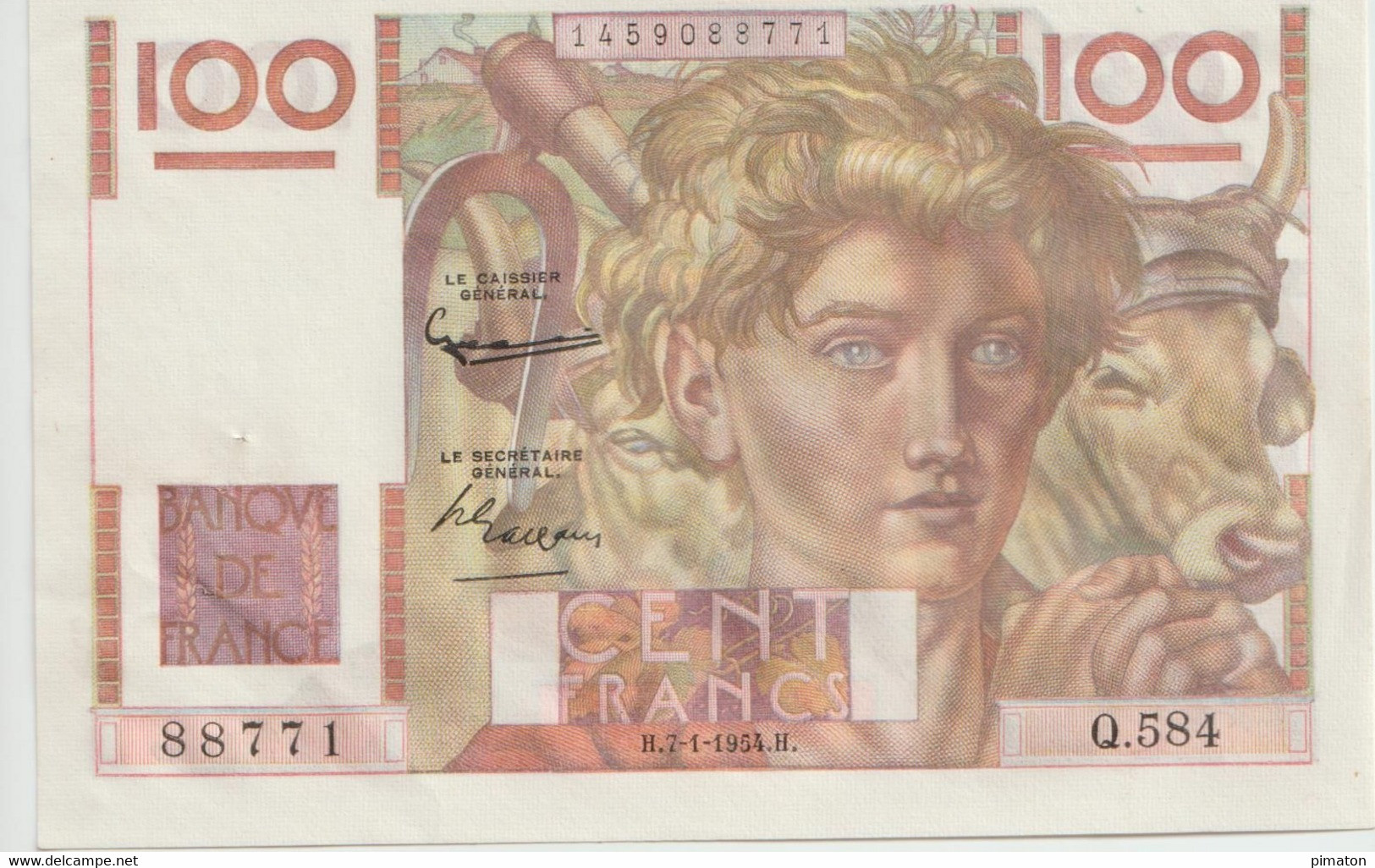 Billet De100 Francs 08/01/1954 - 1 000 F 1945-1950 ''Minerve Et Hercule''