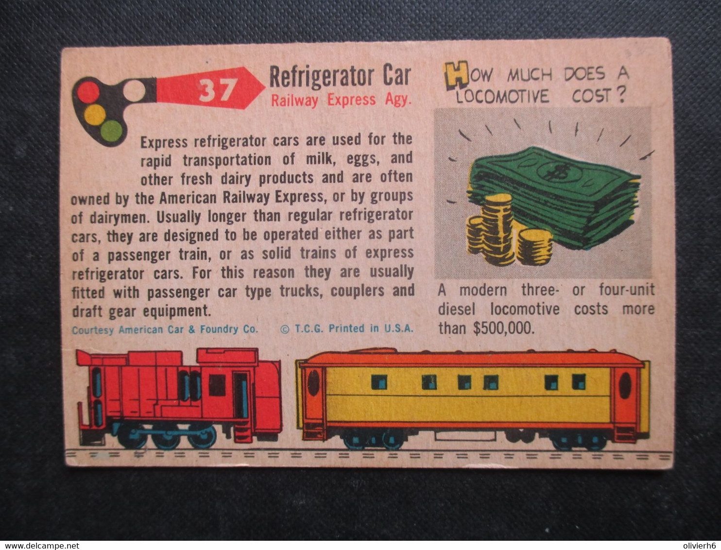 Trading Card - Chromo TOPPS RAILS & SAILS 1955 (V2105) REFRIGERATOR CAR (2 Vues) RAILWAY EXPRESS AGENCY N°37 - Motori