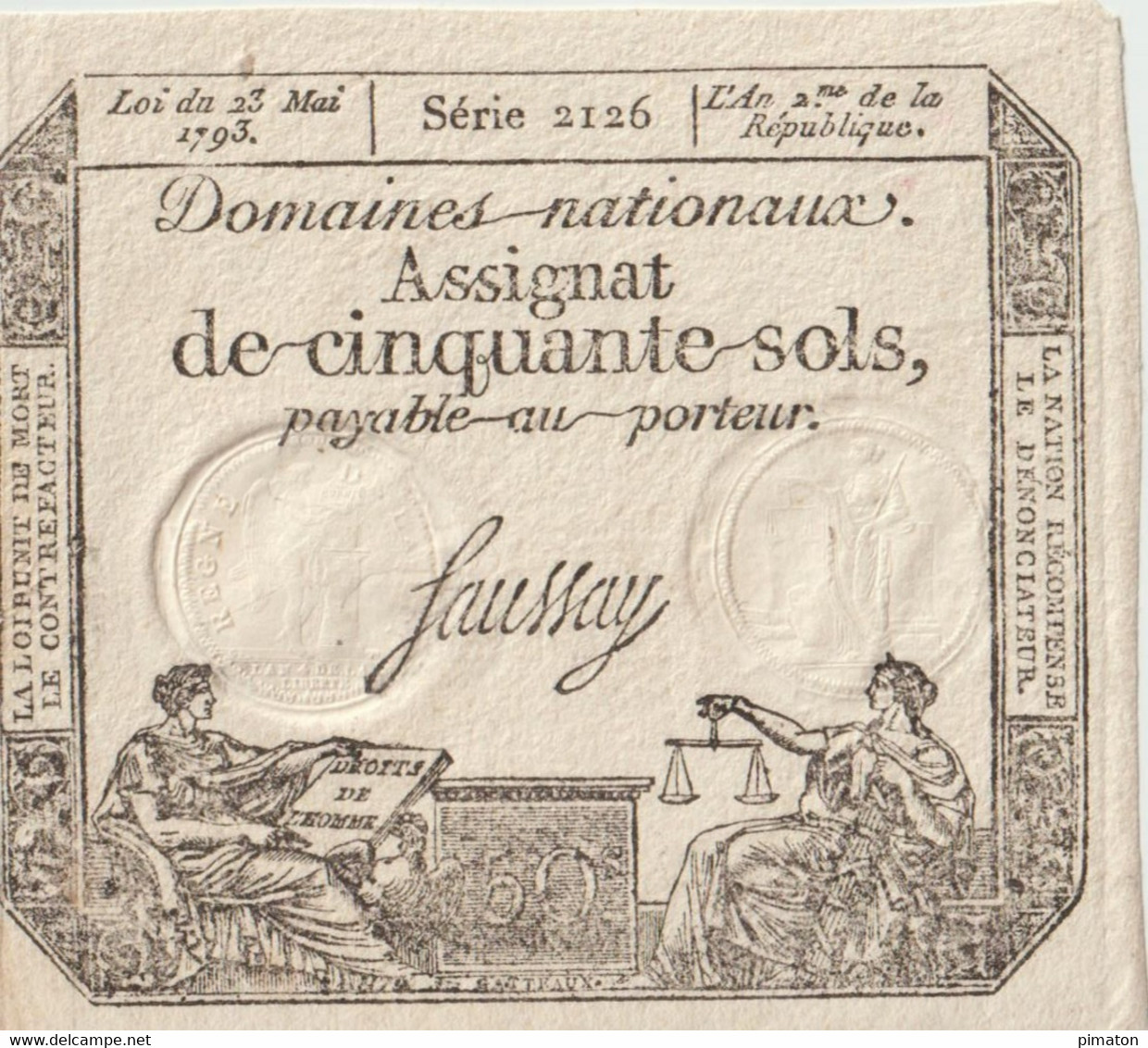 Assignat De Cinquante Sols  23/05/1793 - Assignats & Mandats Territoriaux