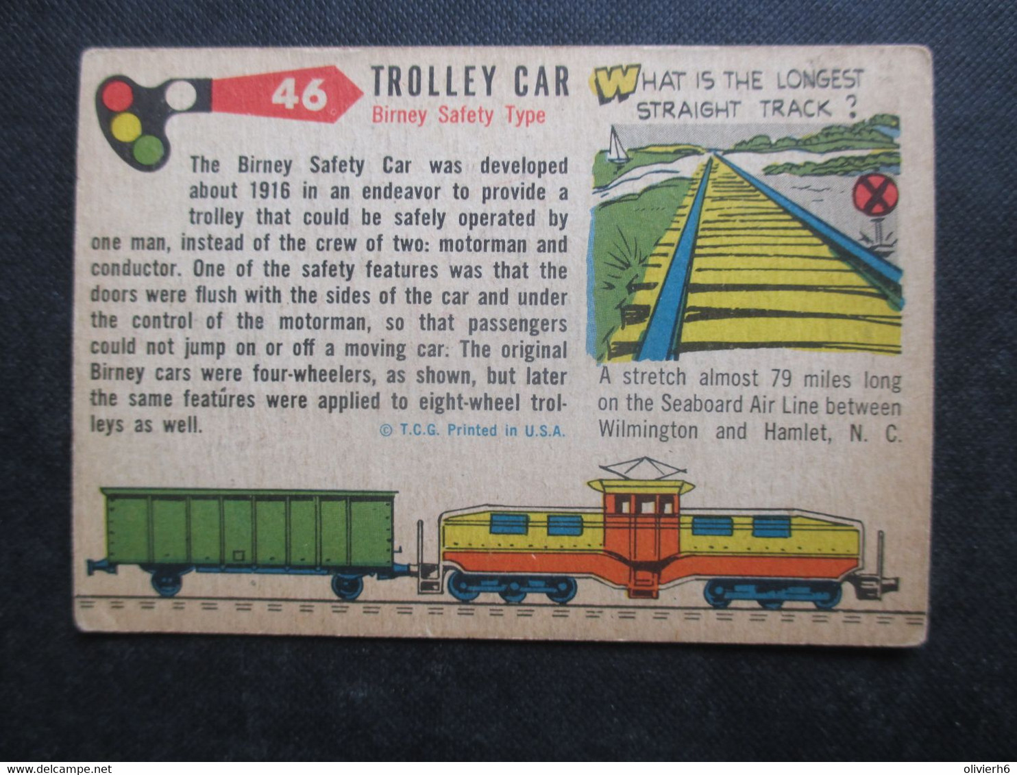 Trading Card - Chromo TOPPS RAILS & SAILS 1955 (V2105) BIRNEY TROLLEY CAR (2 Vues) SAFETY TYPE N°46 - Motori