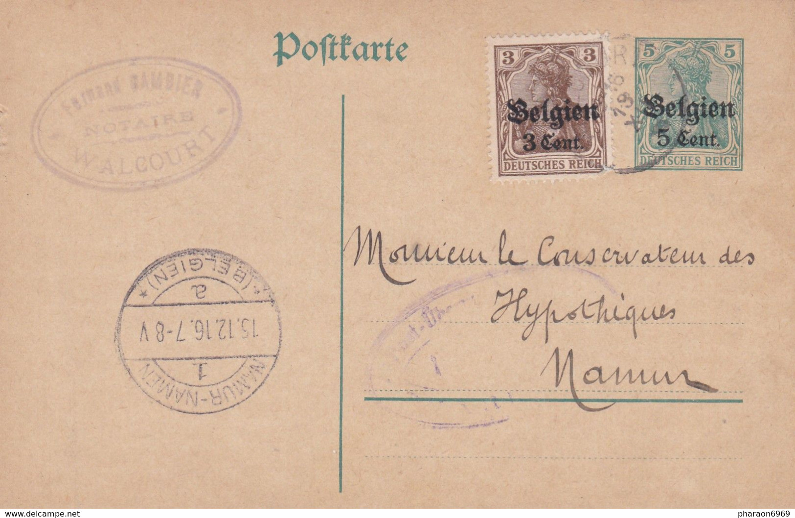 Carte Entier Postal + OC 11 Walcourt à Namur  Cachet Censure Militaire Namur - German Occupation