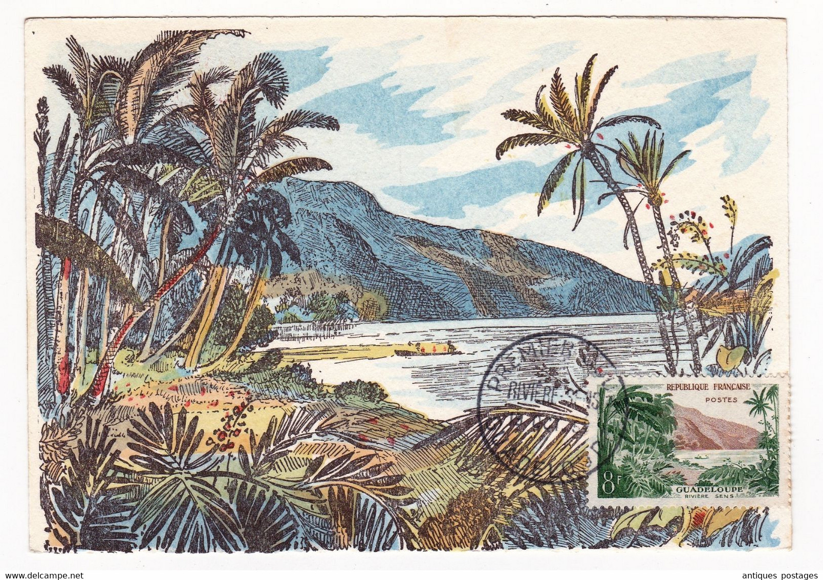 Carte Maximum 1957 Guadeloupe Rivière Sens - Storia Postale