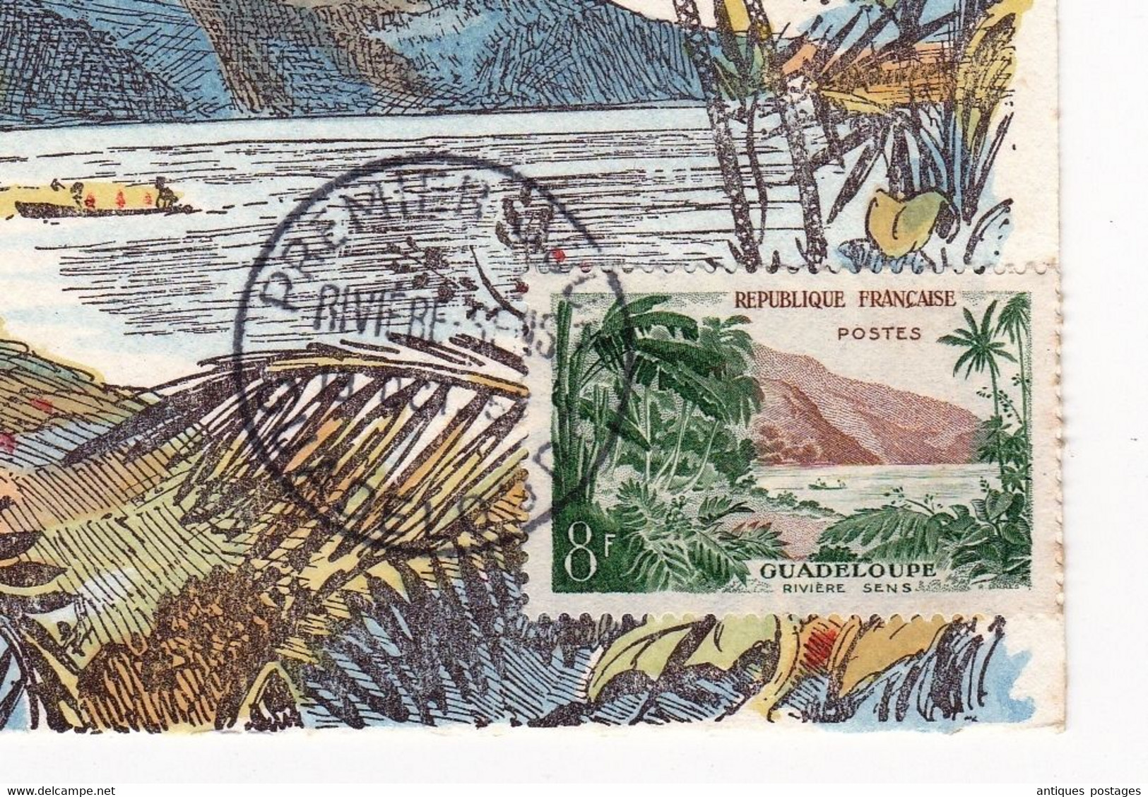 Carte Maximum 1957 Guadeloupe Rivière Sens - Lettres & Documents
