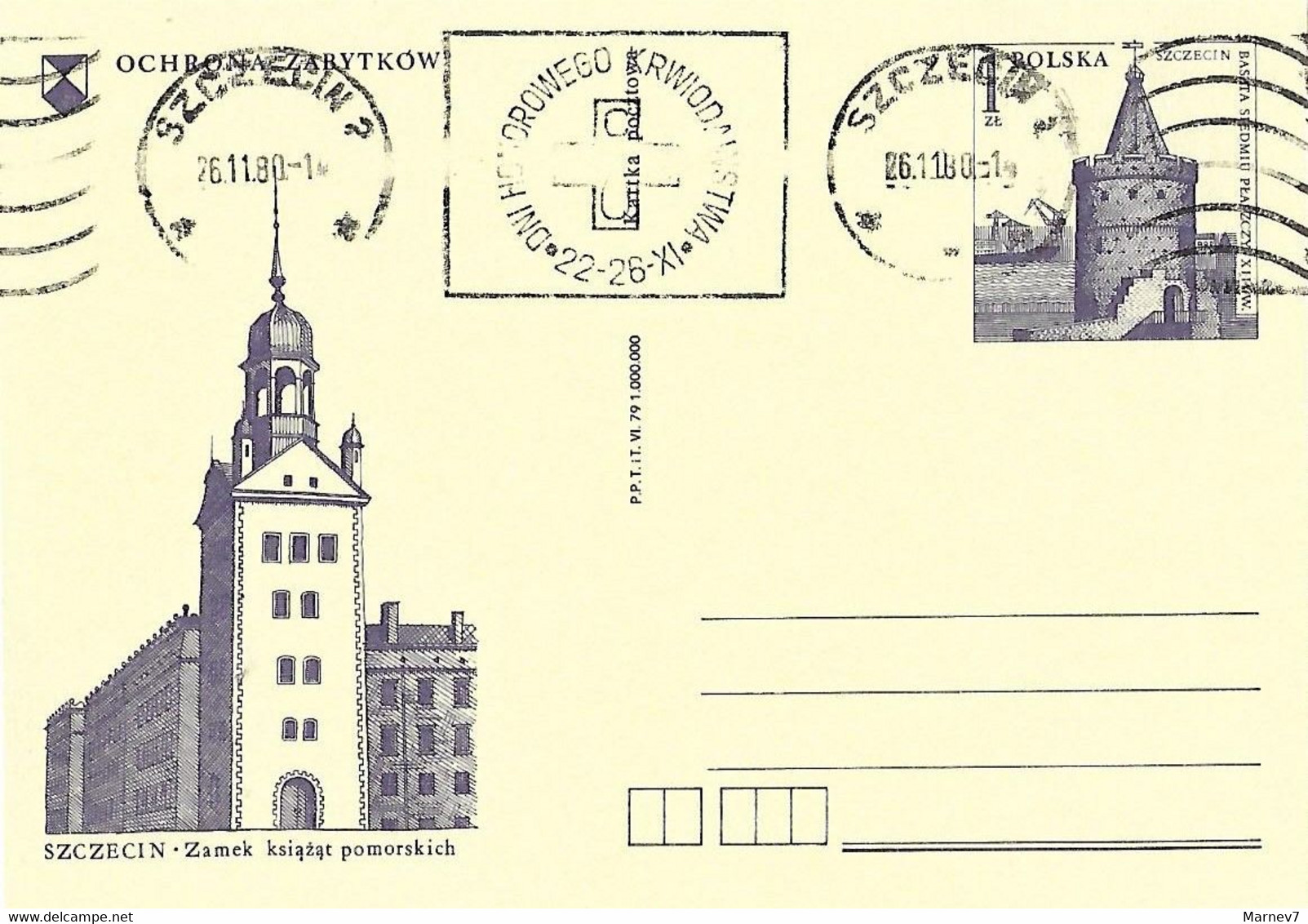 POLOGNE Polska - Don Du Sang - Croix Rouge -SZCZECIN - 26 11 80 - - Covers & Documents