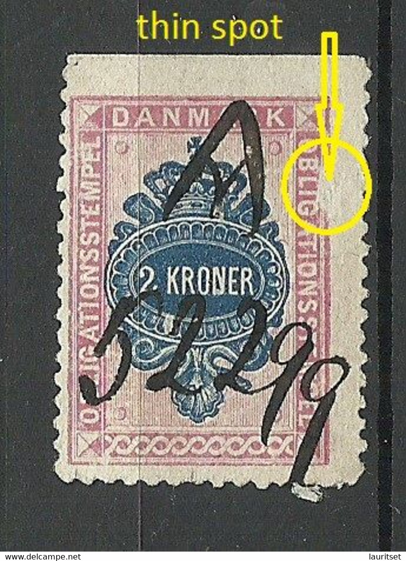 DENMARK Danmark Tax Revenue Steuermarke Obligationstempel O NB! Thin Spot! - Steuermarken