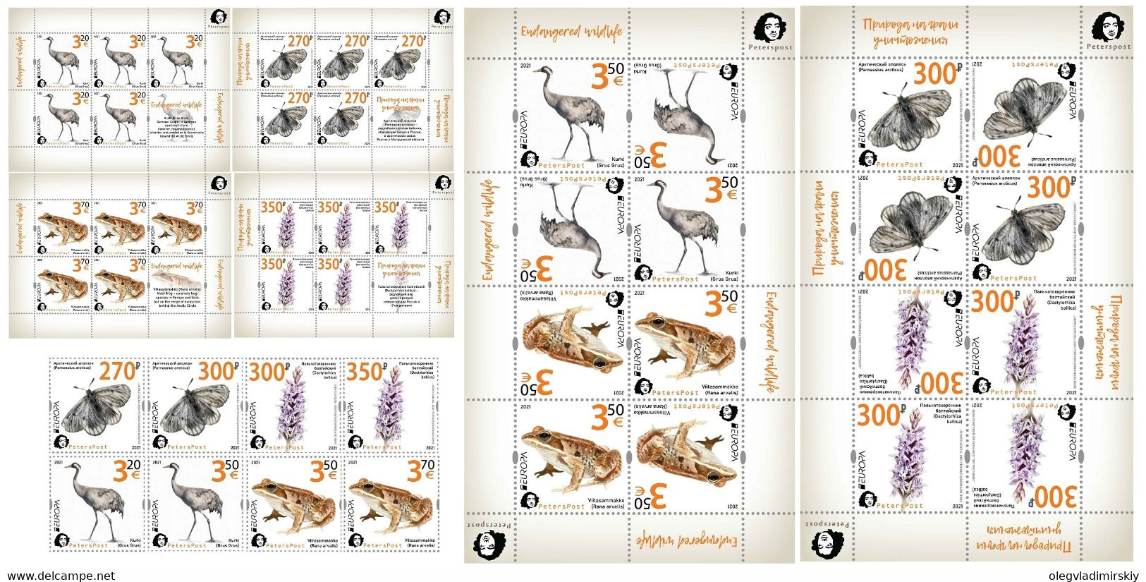 Russia And Finland 2021 Europa Endangered Wildlife Super Full Set Of Peterspost Issue 8 Stamps And 6 Sheetlets - Used Stamps