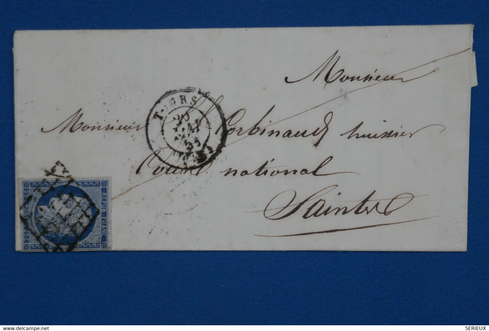 V10 FRANCE  BELLE LETTRE 1851 TOURS POUR  SAINTES  + N 4  + AFFRANCH. INTERESSANT - 1849-1850 Ceres