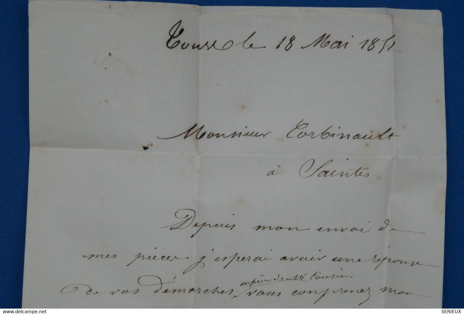 V10 FRANCE  BELLE LETTRE 1851 TOURS POUR  SAINTES  + N 4  + AFFRANCH. INTERESSANT - 1849-1850 Cérès