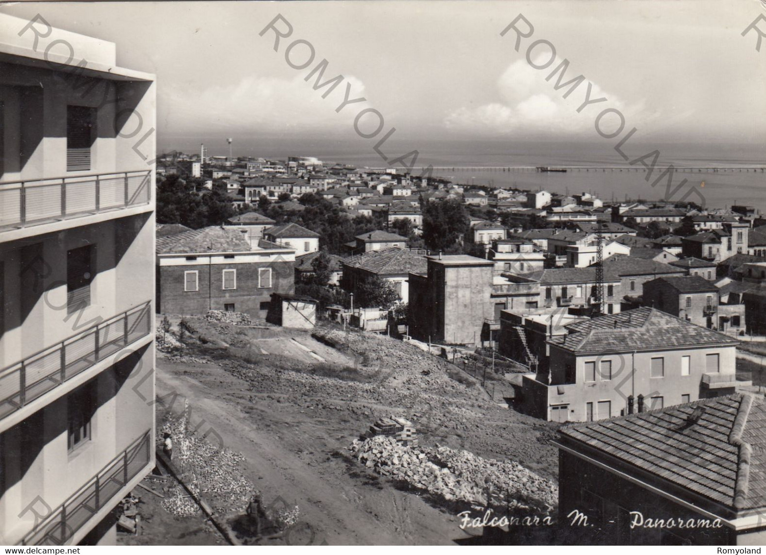 CARTOLINA  FALCONARA M.,ANCONA,MARCHE,PANORAMA,MARE,SOLE,SPIAGGIA,BARCHE A VELA,ESTATE,VACANZA,VIAGGIATA,1956 - Ancona