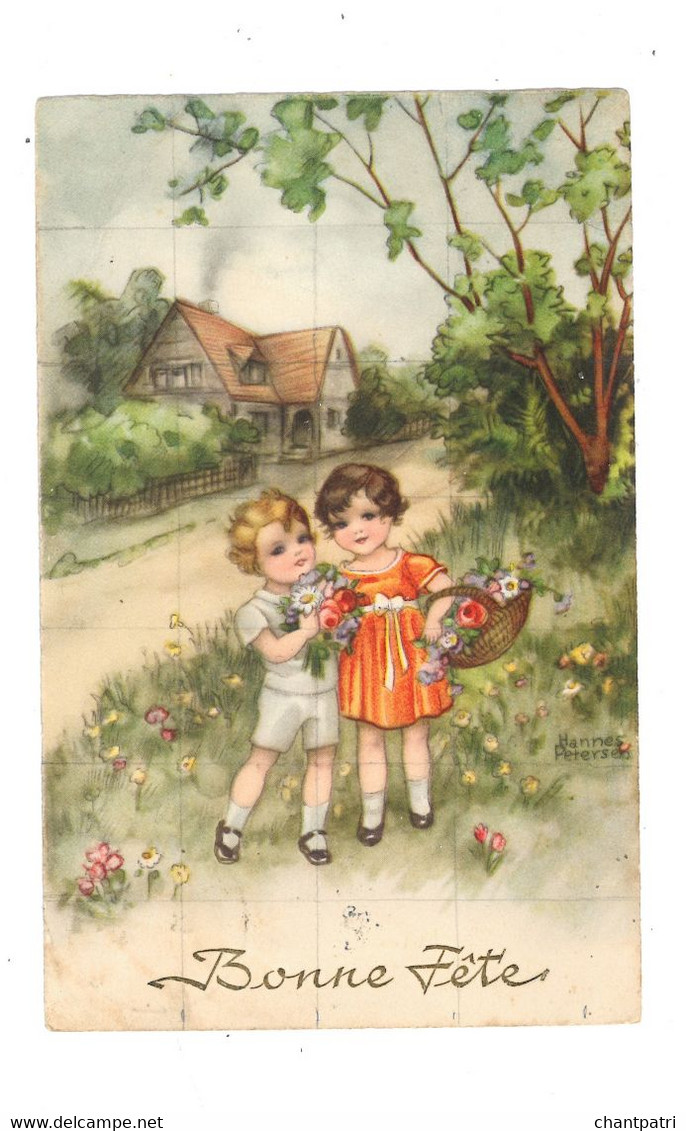 Enfants Qui Cueillent Des Fleurs - Maisons Et Paysage - Bonne Fête - AV261 - Grupo De Niños Y Familias