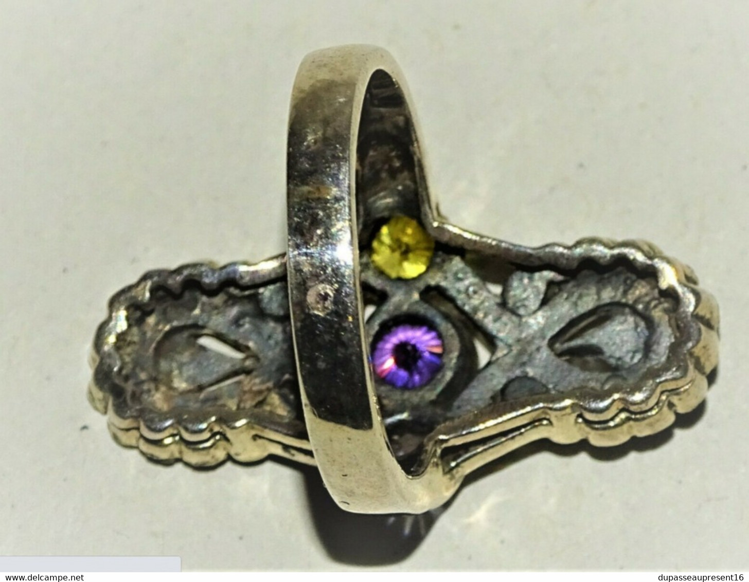 BELLE ANCIENNE BAGUE MARQUISE ARGENT 925e & MINERVE 3 PIERRES Et Marcassites XXe - Bagues