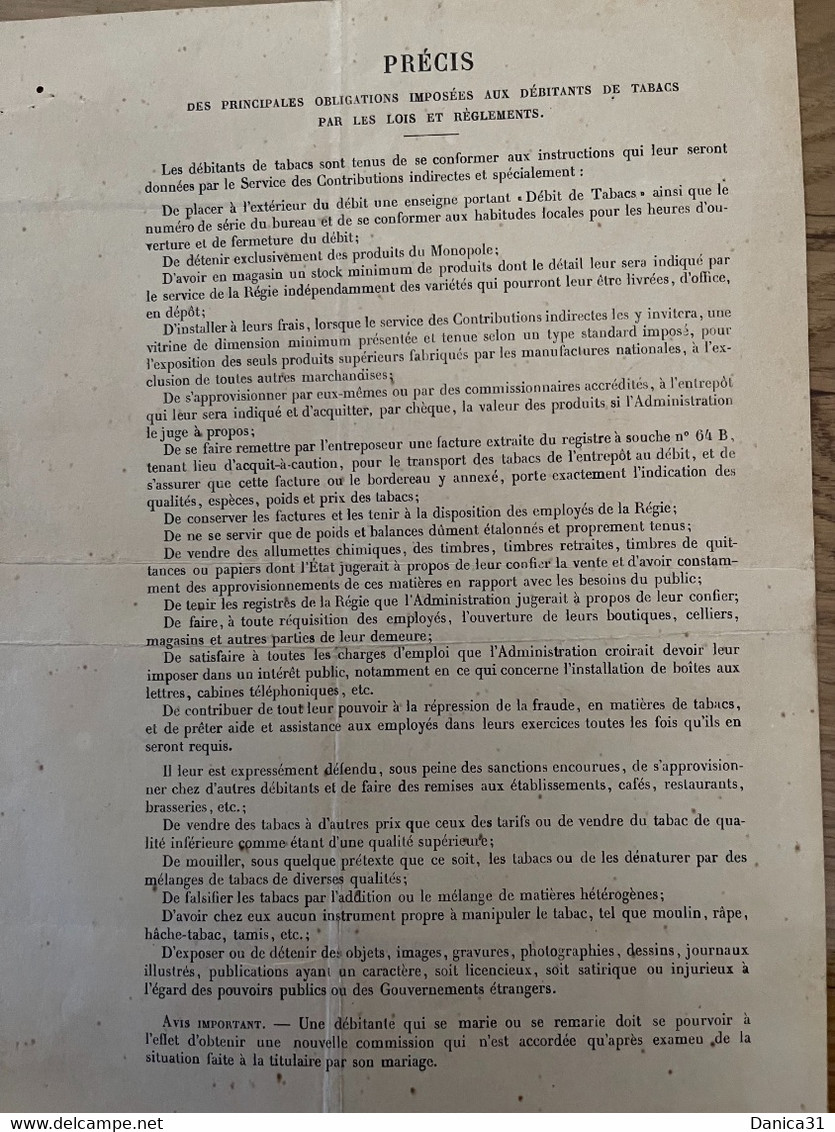 PARIS 1937/ COMMISSION DEBITANTE DE TABACS - Documenten