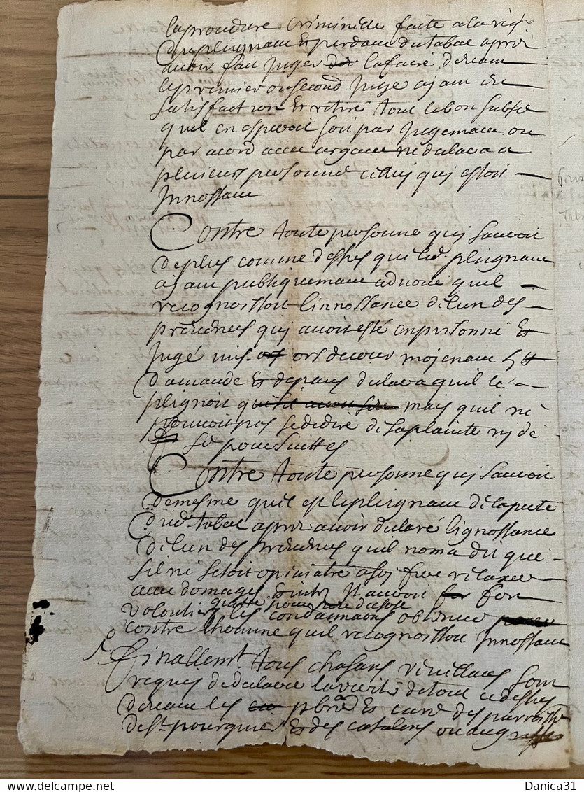 MONITOIRE POUR LE VOL DE TABAC A ST PORQUIER , PRISON DE LA SÉNECHAUSSEE TABAC VOLÉ 1721 - Documentos