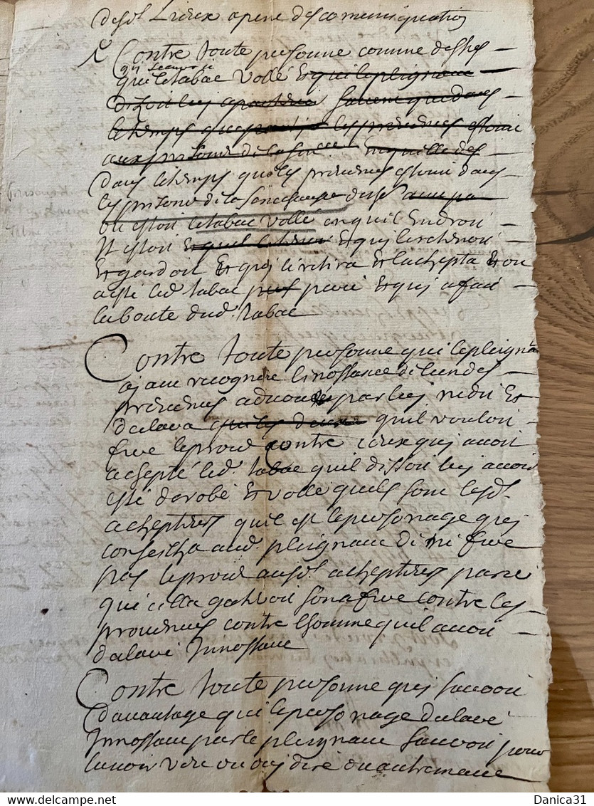 MONITOIRE POUR LE VOL DE TABAC A ST PORQUIER , PRISON DE LA SÉNECHAUSSEE TABAC VOLÉ 1721 - Documentos