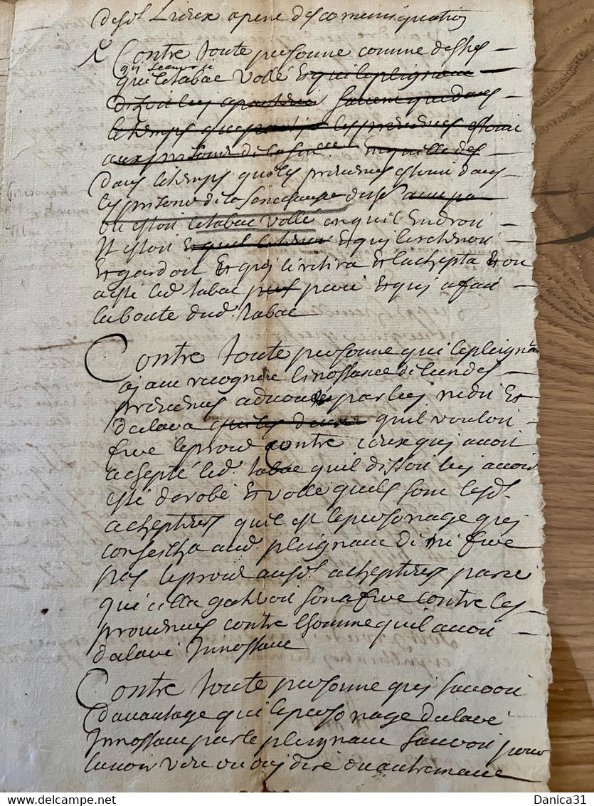 MONITOIRE POUR LE VOL DE TABAC A ST PORQUIER , PRISON DE LA SÉNECHAUSSEE TABAC VOLÉ 1721 - Documents