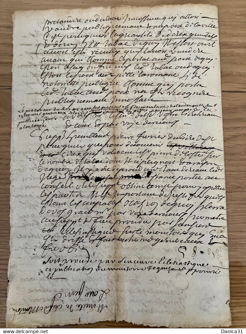 MONITOIRE POUR LE VOL DE TABAC A ST PORQUIER , PRISON DE LA SÉNECHAUSSEE TABAC VOLÉ 1721 - Documents