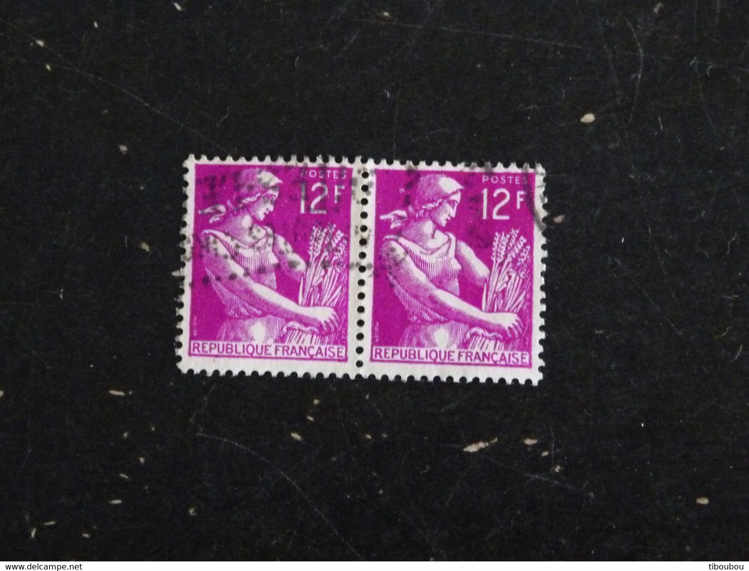 FRANCE YT 1116 OBLITERE PAIRE HORIZONTALE - MOISSONNEUSE - 1957-1959 Mietitrice