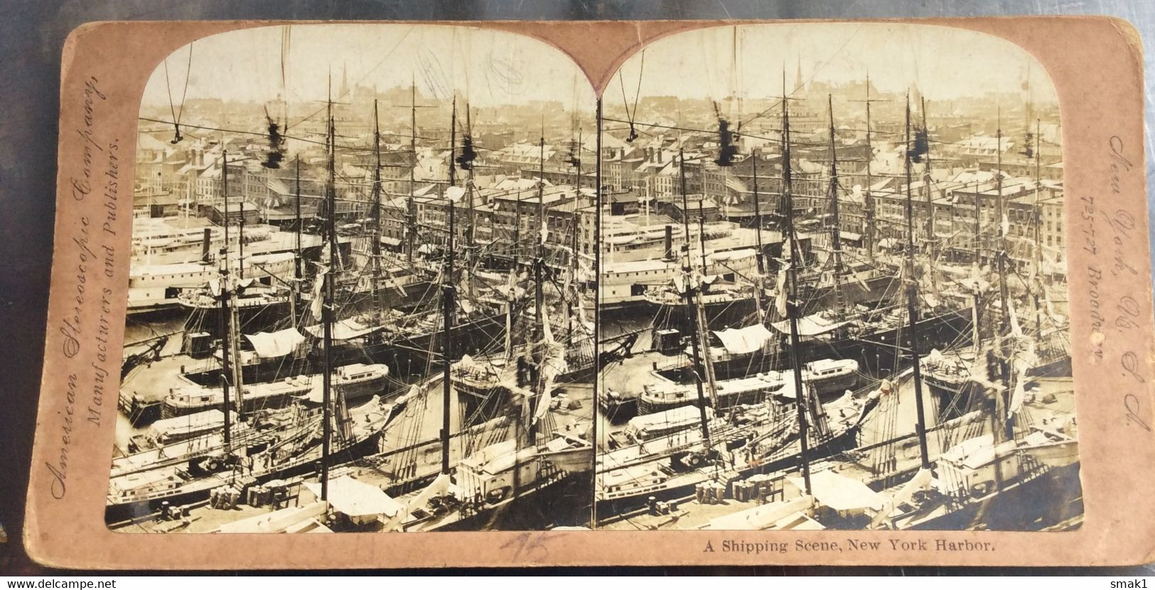 Photography > Stereoscopes - Side-by-side Viewers  A SHIPPING SCENE NEW YOUR HARBOUR - Visionneuses Stéréoscopiques