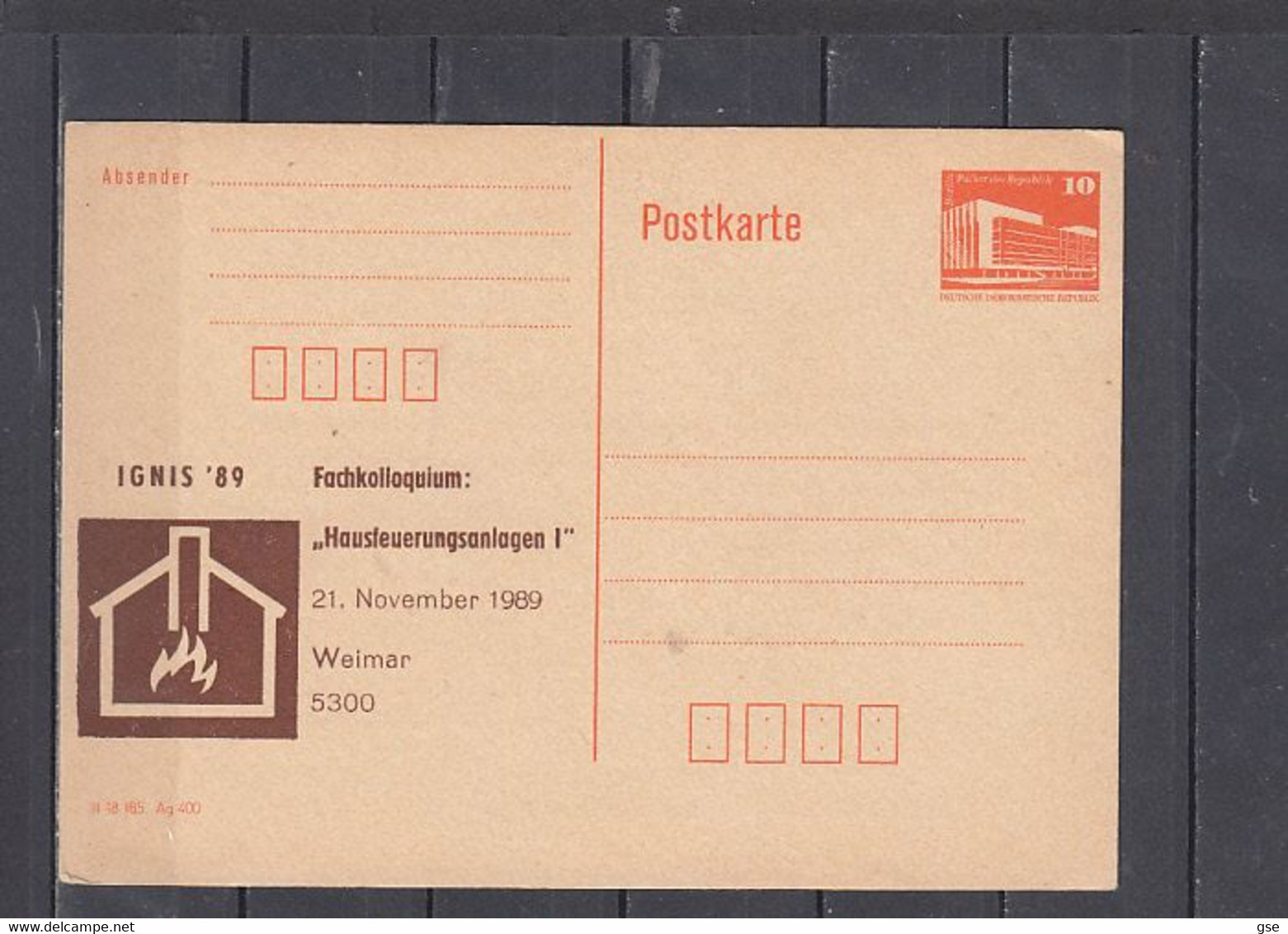 GERMANIA  Rep. Democratica   1989 .  IGNIS '89  - Postkarte - Privatpostkarten - Ungebraucht