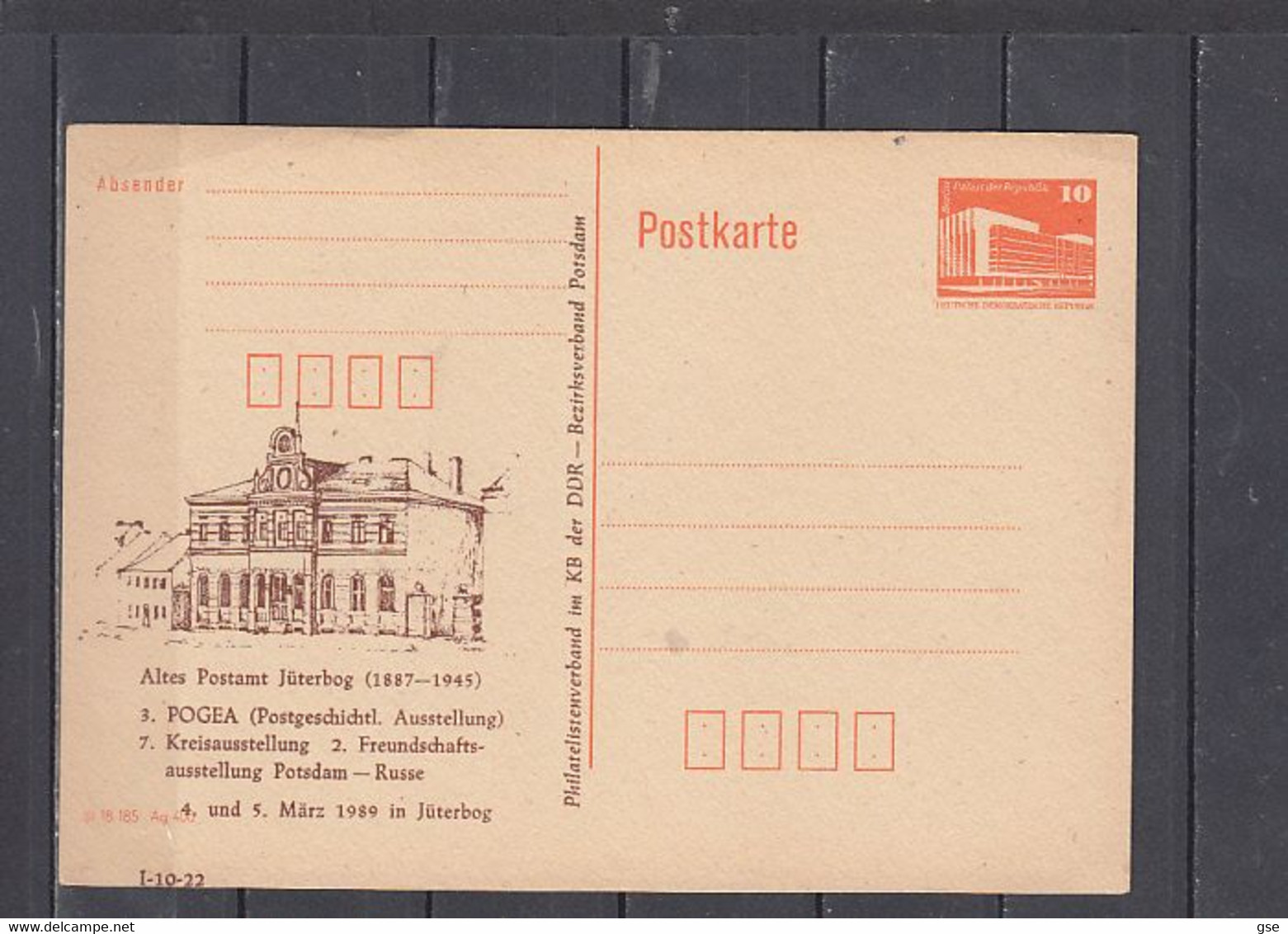 GERMANIA  Rep. Democratica   1989 .  Altes Postamt Juterbog  - Postkarte - Cartes Postales Privées - Neuves