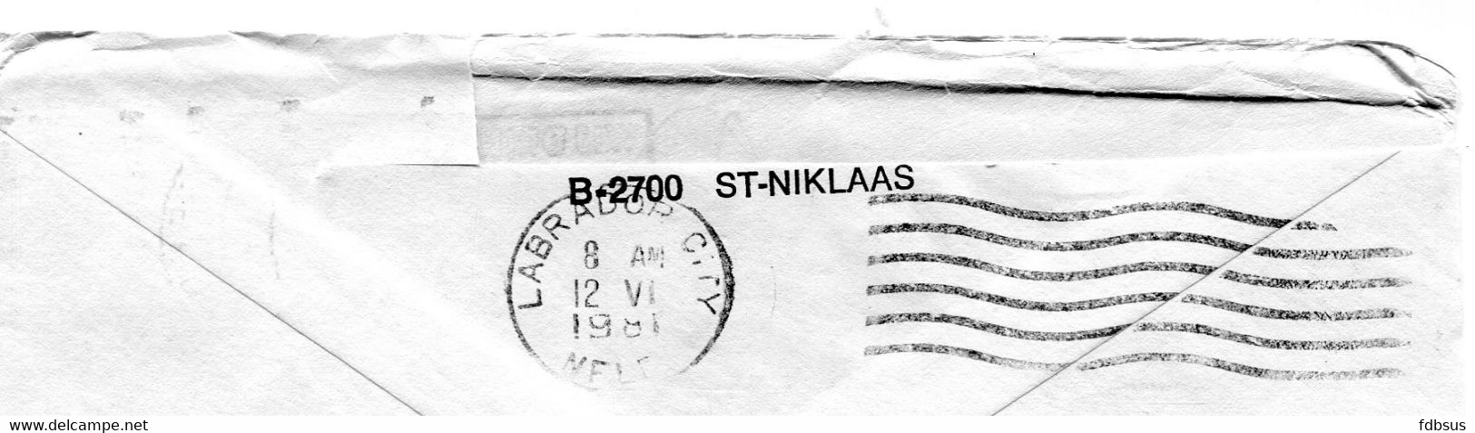 1981 Cover 14Fr From St Niklaas To Labrador Canada - Returned Unclaimed - Stempel LABRADOR CITY - DRINK MELK MILK LAIT - 1970-1980 Elström