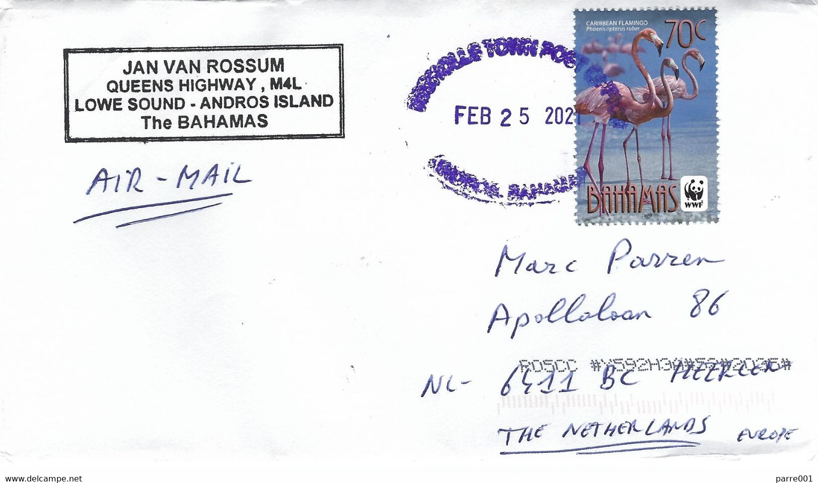 Bahamas 2021 Nicholl's Town WWF Caribbean Flamingo Phoenicopterus Ruber Cover - Briefe U. Dokumente