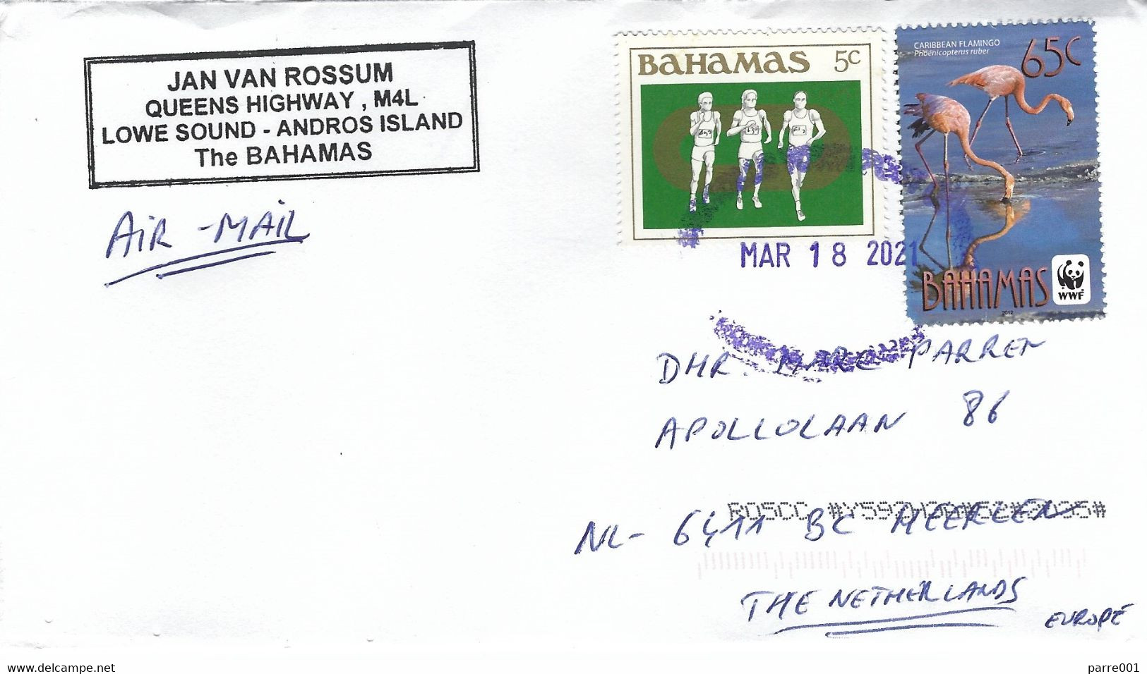 Bahamas 2021 Nicholl's Town WWF Caribbean Flamingo Phoenicopterus Ruber Marathon Athletics Cover - Brieven En Documenten