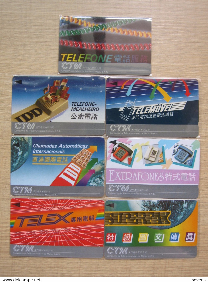 The First Issued GPT Phonecard, 1MACA,B,C,D,E,F,G Telecom Advertisement, Set Of 7,mint - Macao