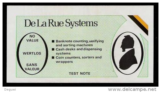 Test Note "DE LA RUE SYSTEMS" Orange, Testnote, 143 X 75 Mm, Beids. Druck, RRRR, UNC - Autres & Non Classés