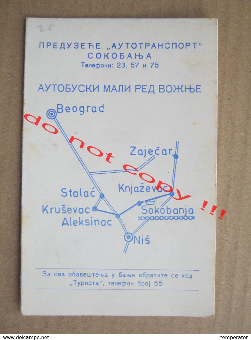 Yugoslavia " AUTOTRANSPORT " Soko Banja / Bus Small Timetable With Calendar ( 1964 ) - Europa