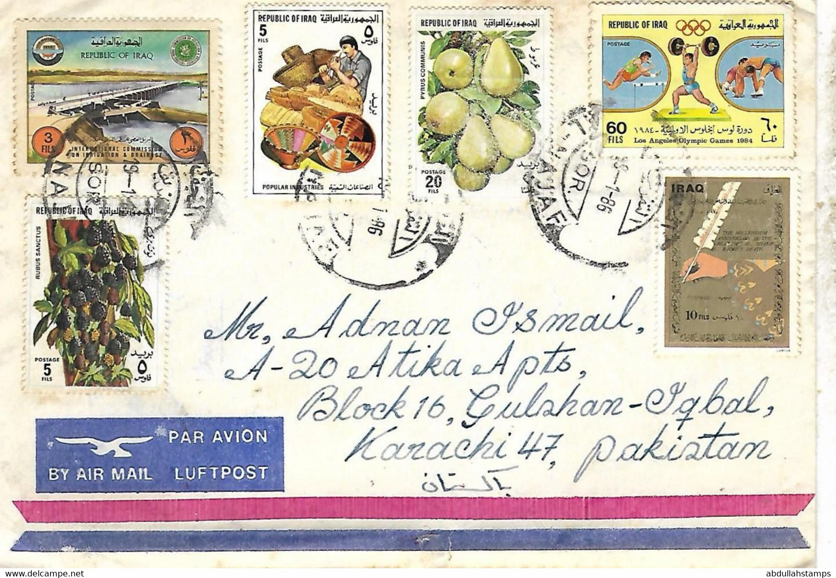 IRAQ 1986   AIRMAIL  COVER  TO PAKISTAN . - Iraq