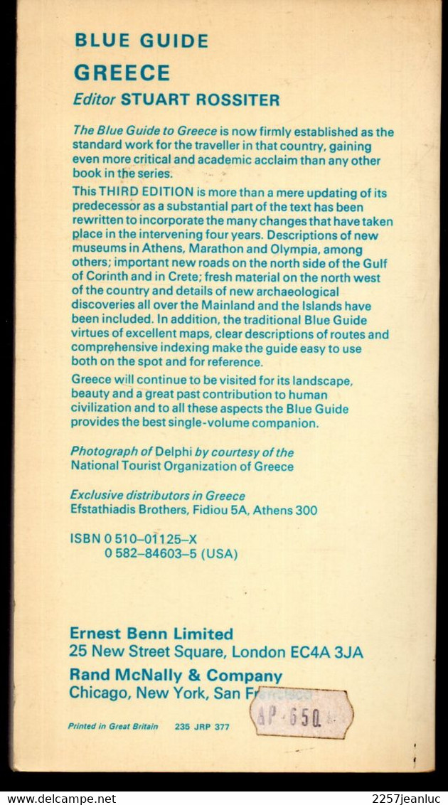 The Blue Guides  - Greece - Stuart Rossiter M.a - London Ernest Benn Limited 1977 - Europe