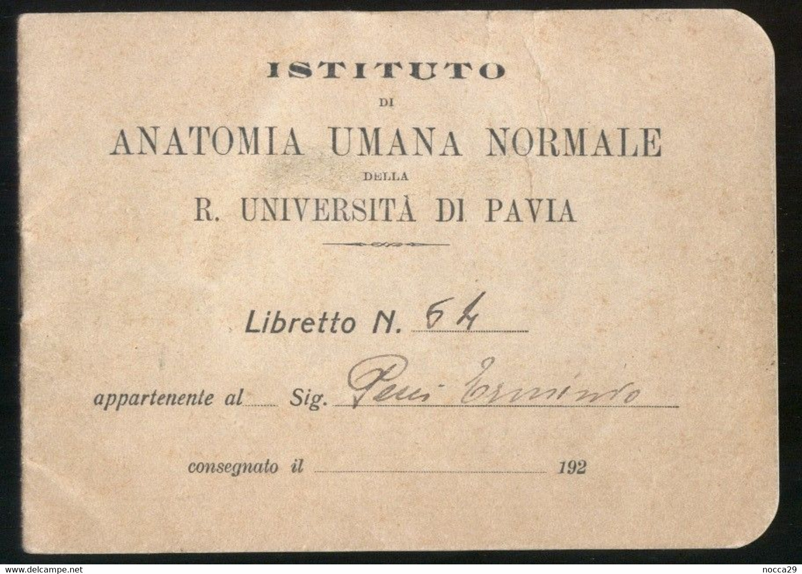 UNIVERSITA DI PAVIA 1920 - MEDICINA ISTITUTO DI ANATOMIA - LIBRETTO DI ESERCITAZIONI SU CADAVERI - DOCUMENTO DI 100 ANNI - Geneeskunde, Biologie, Chemie