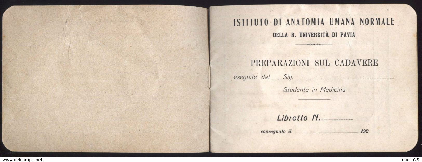 UNIVERSITA DI PAVIA 1920 - MEDICINA ISTITUTO DI ANATOMIA - LIBRETTO DI ESERCITAZIONI SU CADAVERI - DOCUMENTO DI 100 ANNI - Geneeskunde, Biologie, Chemie