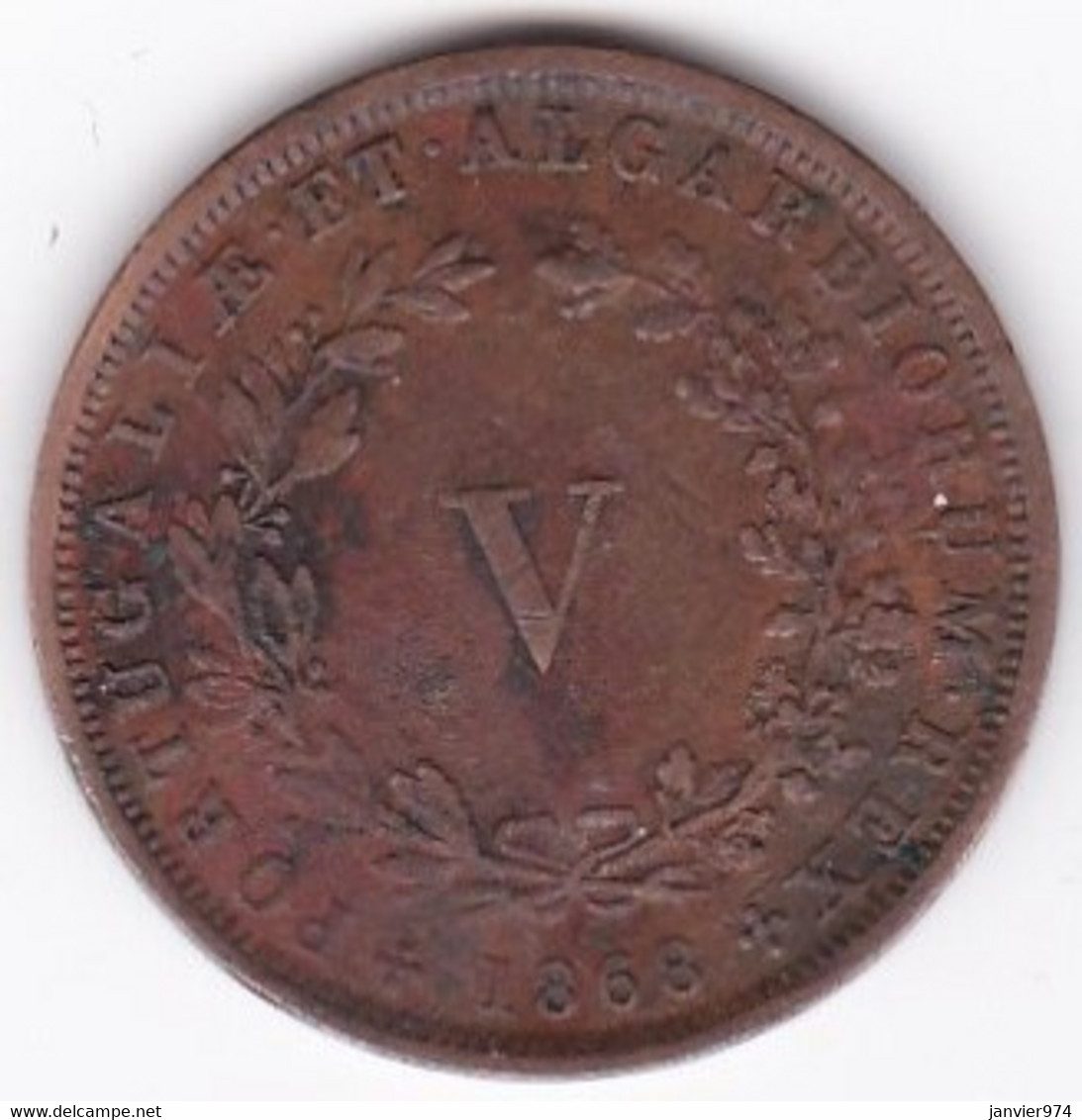 Portugal 5 Reis 1868 , Louis I , En Cuivre, KM# 513 - Portugal