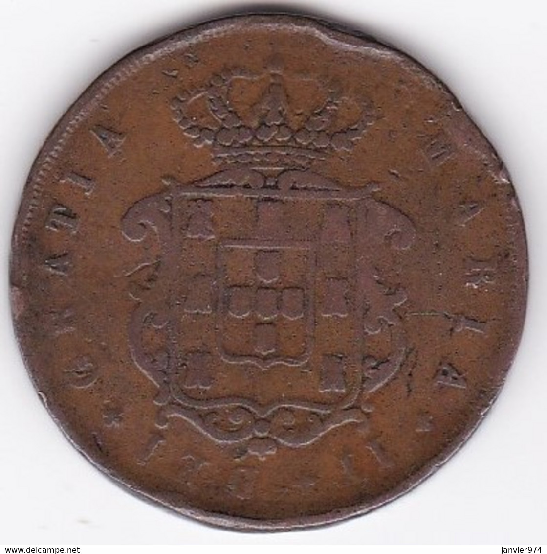 Portugal 10 Reis 1843 , Marie II , En Cuivre, KM# 481 - Portugal