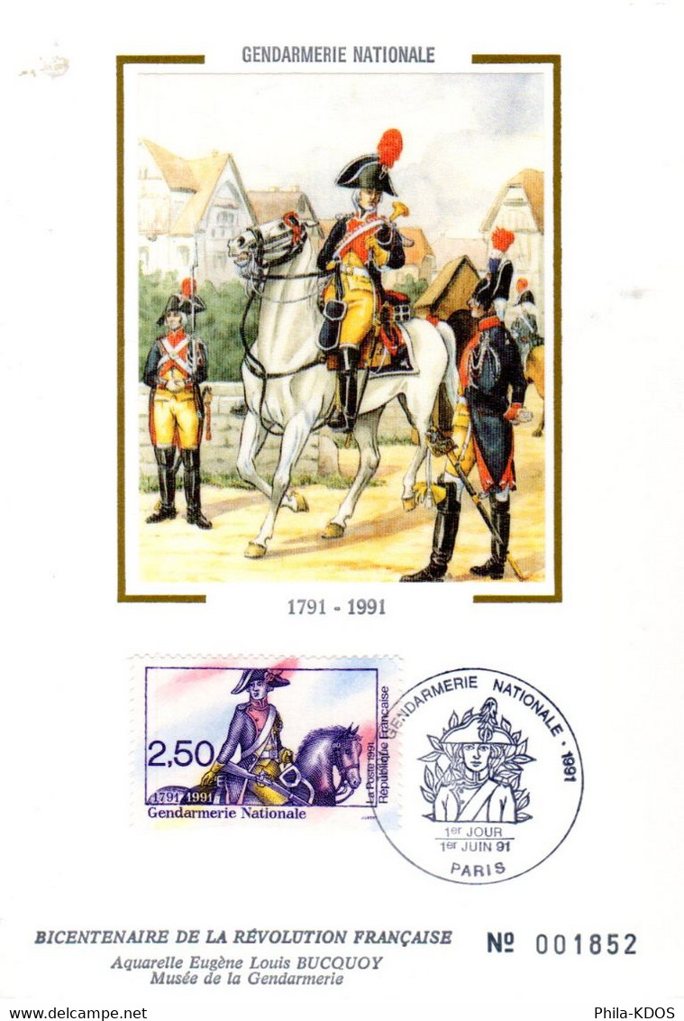 &#9989; " 200 ANS DE LA GENDARMERIE " Sur Carte Maximum N°tée Sur Soie De 1991 N° YT 2702. Parfait état. CM - Police - Gendarmerie