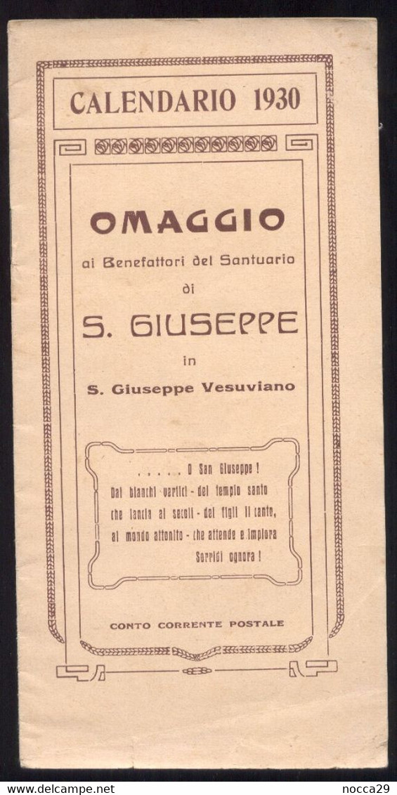 SAN GIUSEPPE VESUVIANO - CALENDARIO OMAGGIO DEL SANTUARIO DI S.GIUSEPPE AI BENEFATTORI DEL 1930 (STAMP63) - Grand Format : 1921-40