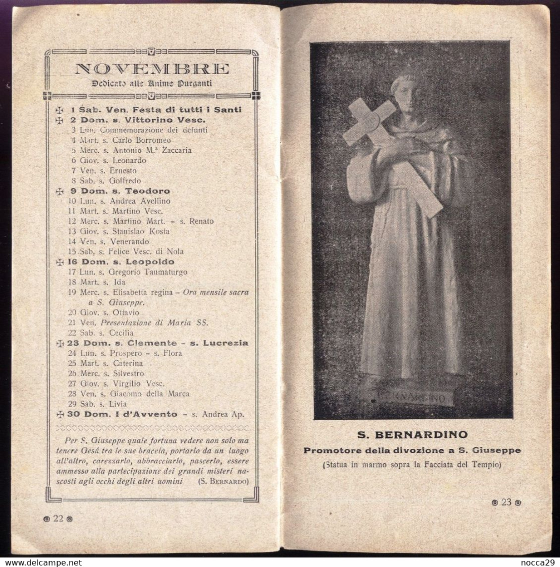 SAN GIUSEPPE VESUVIANO - CALENDARIO OMAGGIO DEL SANTUARIO DI S.GIUSEPPE AI BENEFATTORI DEL 1930 (STAMP63)