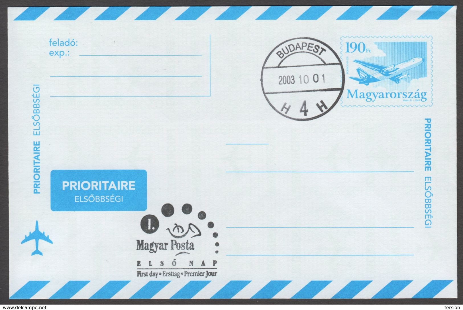 BOEING 737 MALÉV Airplane Airliner 2003 Hungary AIR MAIL PAR AVION Postal Stationery 190 Ft Cover Letter Envelope FDC - Briefe U. Dokumente