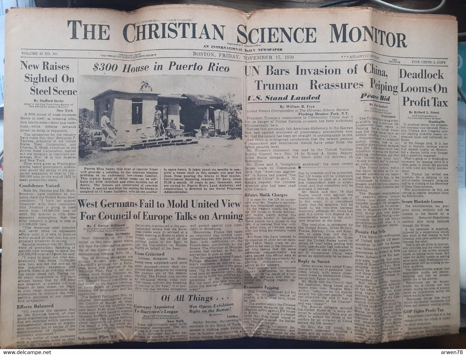 Journal The Christian Science Monitor Invasion De La Chine Novembre 1950 - [1] Jusqu' à 1980