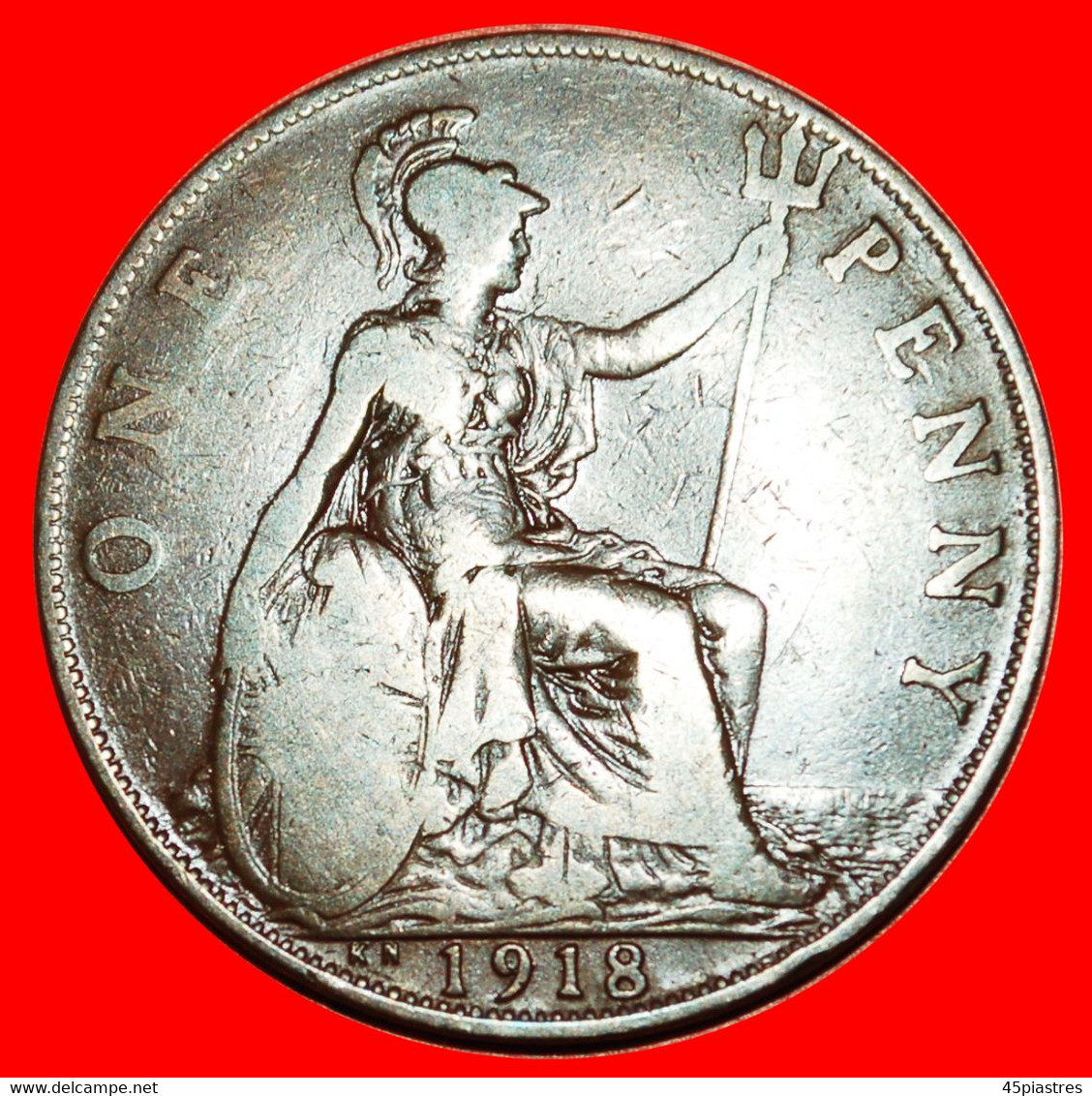 • MISTRESS OF SEAS: GREAT BRITAIN ★ PENNY 1918KN! SCARCE! GEORGE V (1911-1936) LOW START ★ NO RESERVE! - D. 1 Penny