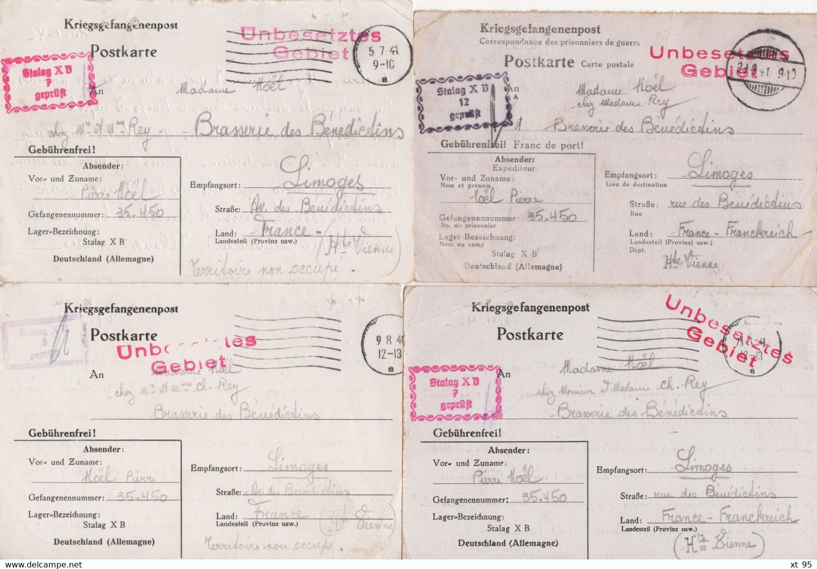 Stalag XB - Archive de 40 correspondances a destination de Limoges - prisonnier de guerre - 1940-1941