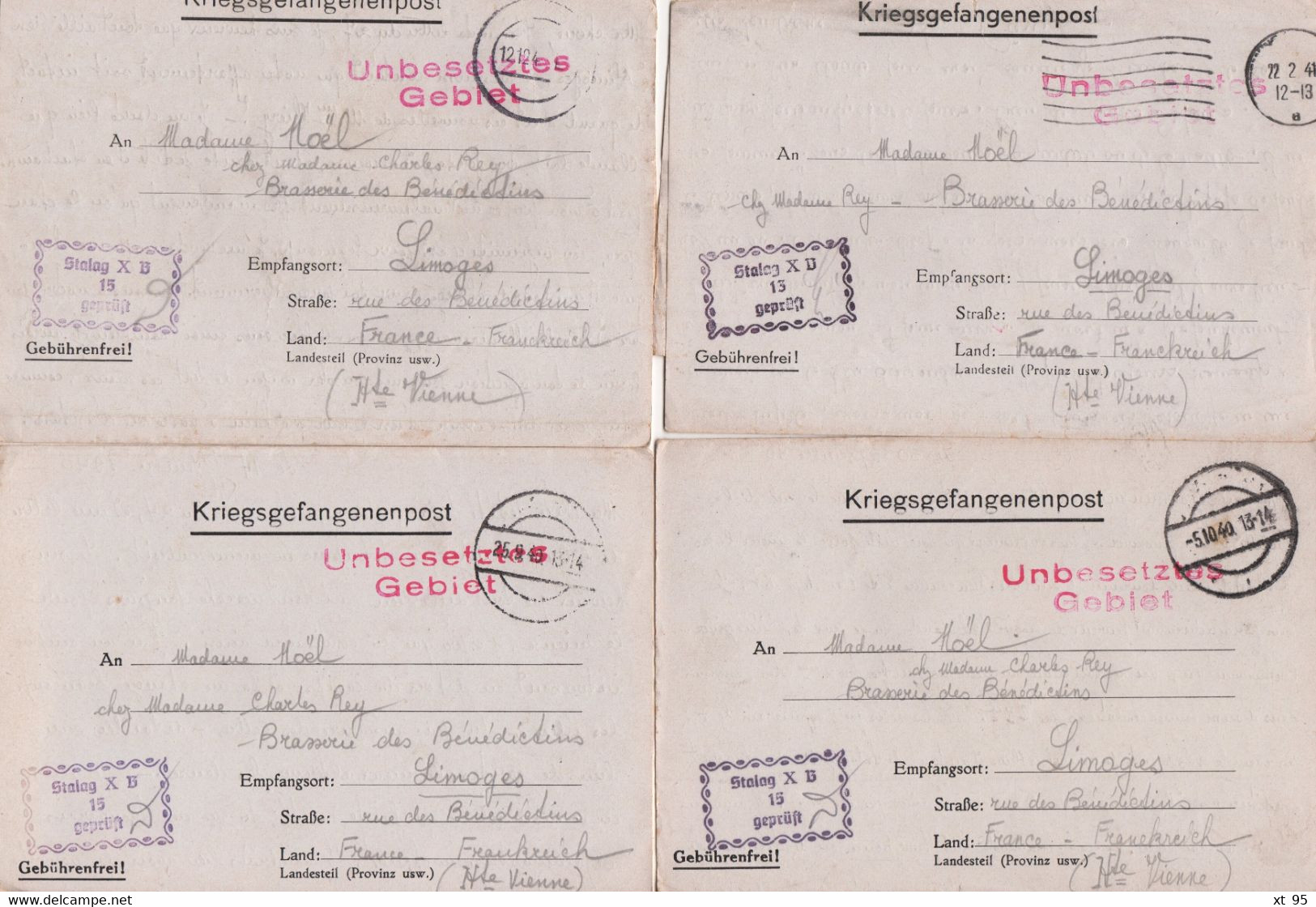 Stalag XB - Archive de 40 correspondances a destination de Limoges - prisonnier de guerre - 1940-1941